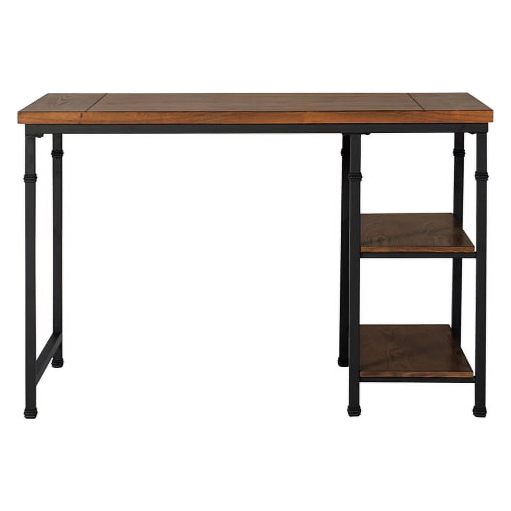 Rustic Desk with 2 Wood Shelves and Metal Frame in Black Y993