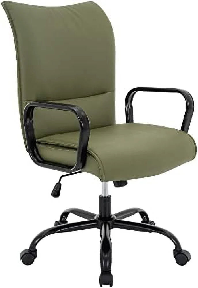 Olive Green Mid-Back PU Leather Office Chair with Arms E2737