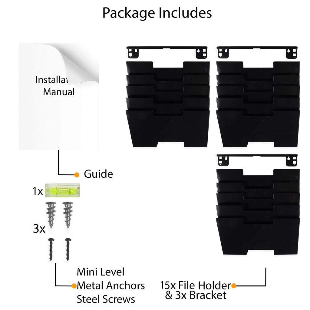 Black Steel Wall Mount Magazine Rack 15 Pockets M2087