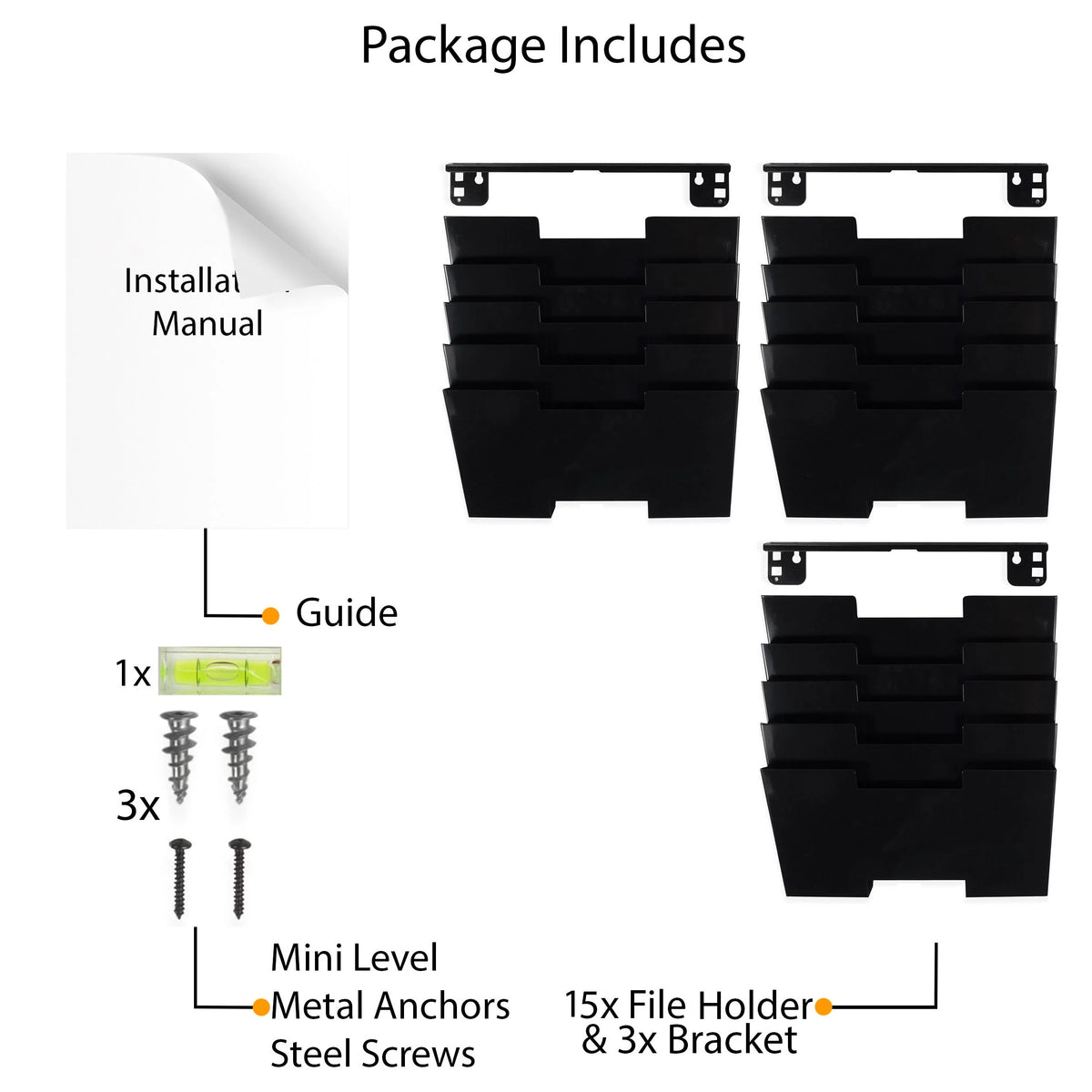Black Steel Wall Mount Magazine Rack 15 Pockets M2087