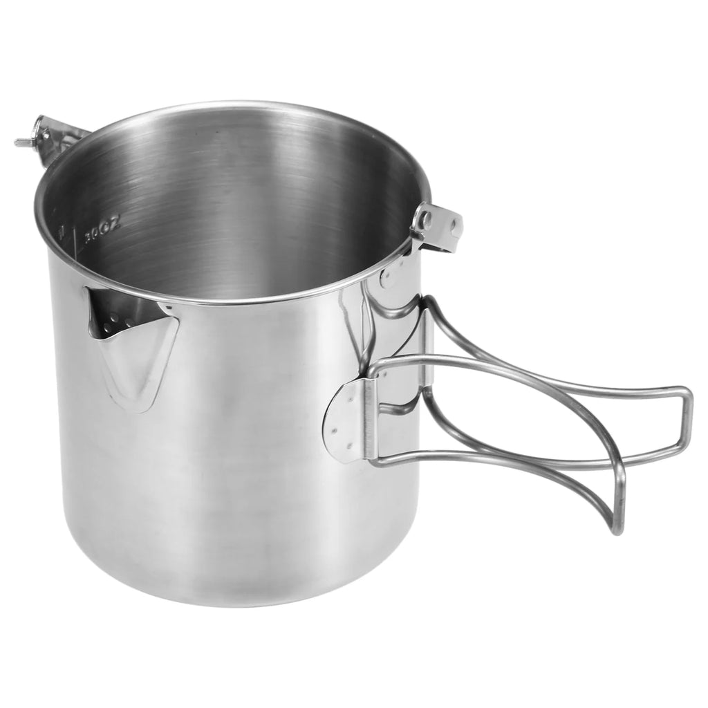1L Stainless Steel Portable Camping Pot with Foldable Handle Z782