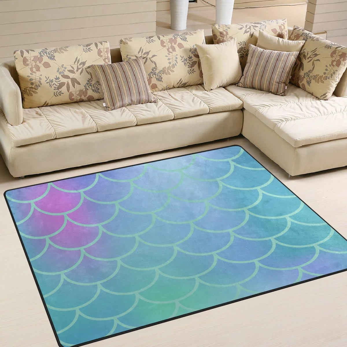 Gradient Blue Fish Scale Lightweight Carpet Mats Area Rug I24041