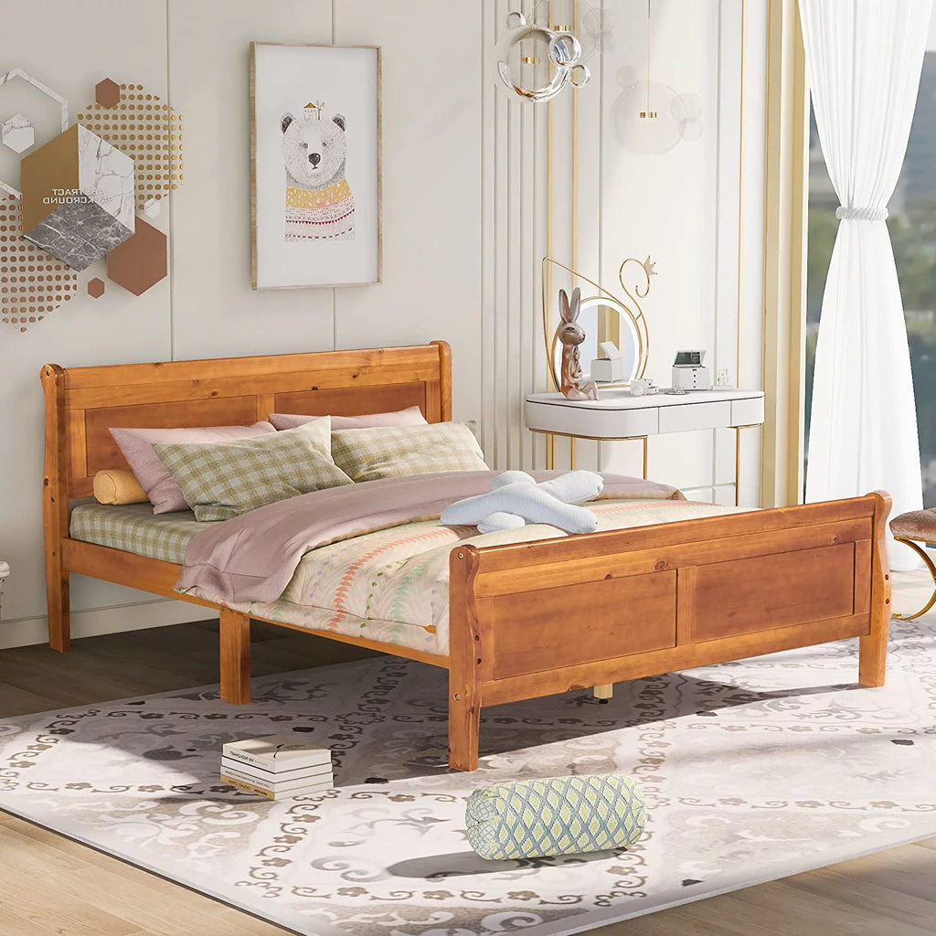 Queen Size Wood Platform Bed Frame with Headboard H459529