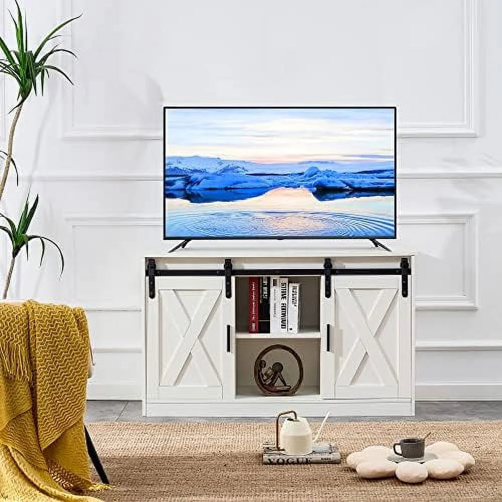 47 Inch White Farmhouse TV Stand with Sliding Barn Door N45510