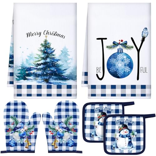 6 Pcs Christmas Kitchen Towel Oven Mitts and Pot Holders Set V1719