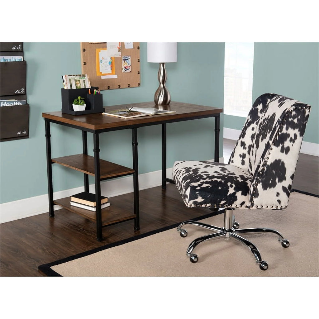 Rustic Desk with 2 Wood Shelves and Metal Frame in Black Y993