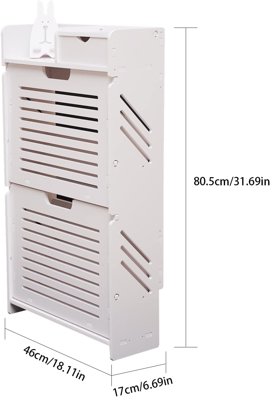 White 2 Tier Narrow Shoe Cabinet K3150
