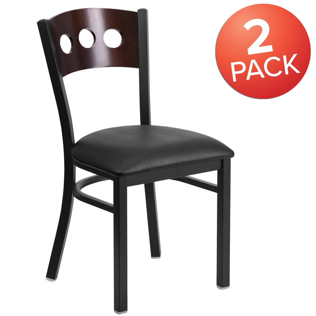 Black Metal Restaurant Chair with Walnut Wood Back and Vinyl Seat F854