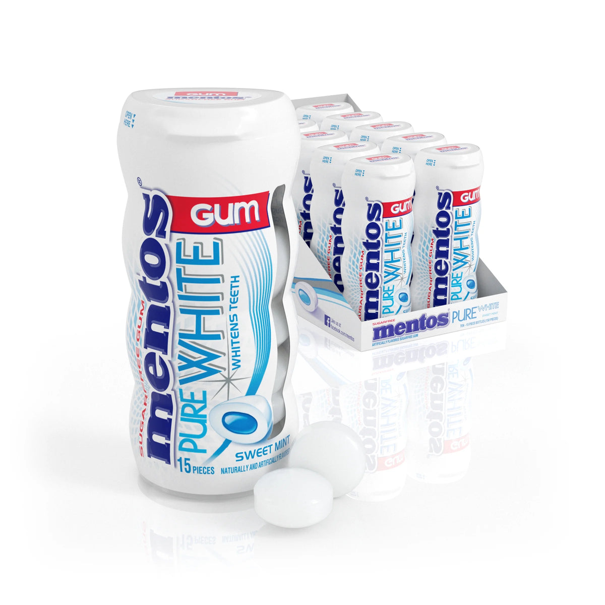 Mentos Pure White Gum Sweet Mint 15 Piece Bottle O92765
