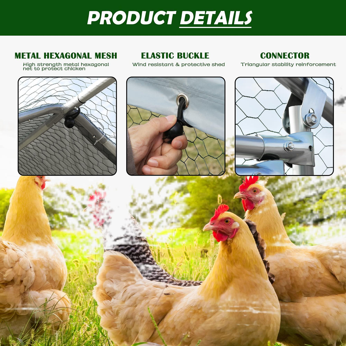 Large Metal Chicken Coop Walk-in Poultry Cage with Waterproof Cover (9.2'W x 18.7'L x 6.5'H) U4193