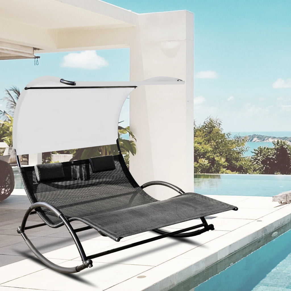 Double Chaise Lounge with Canopy and Pillows D50486