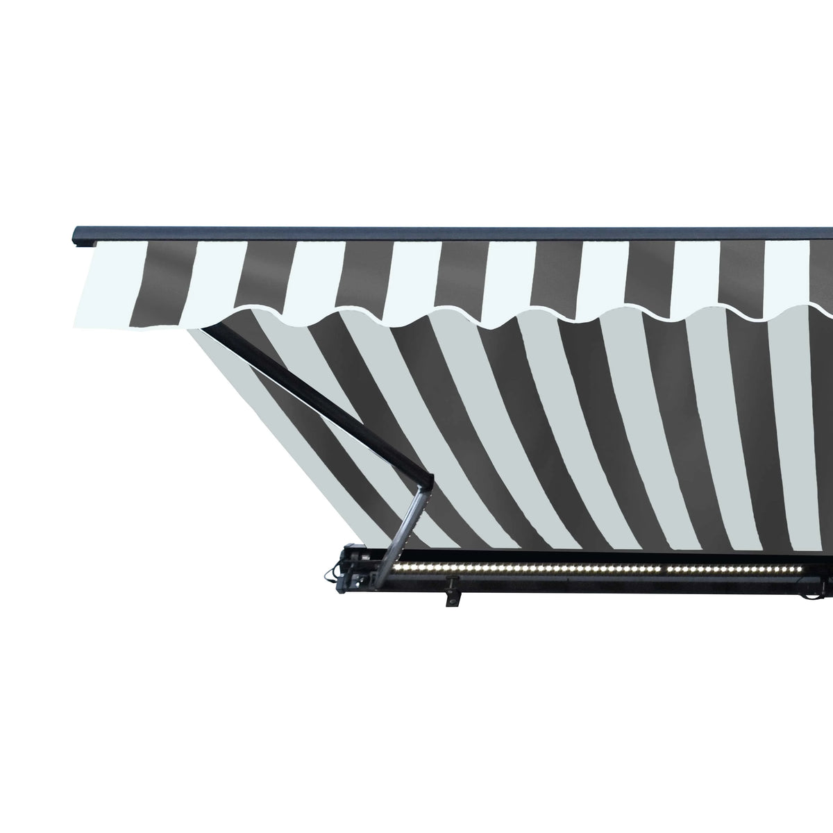 Gray White Striped Motorized Retractable Patio Awning M132592