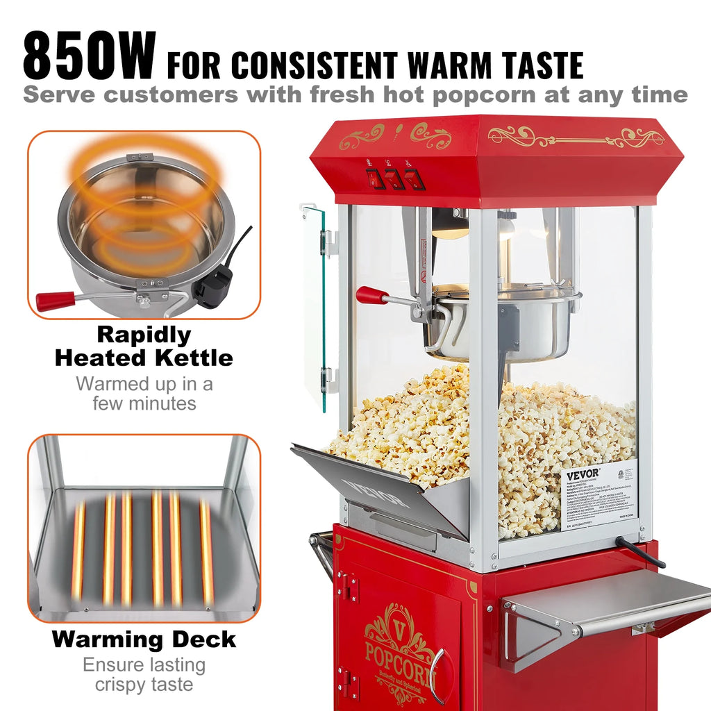 8 oz 48 Cups 850W Red Popcorn Maker Cart E724