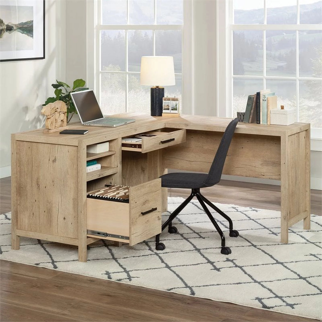L-Shaped Engineered Wood Home Office Desk in Prime Oak I766448