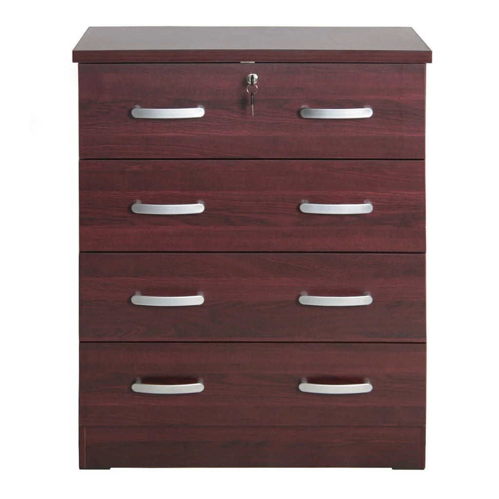 Pine Twin Bed and Dresser with Lock in Mahogany I4766