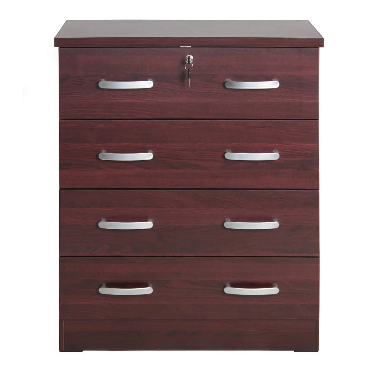 Pine Twin Bed and Dresser with Lock in Mahogany I4766