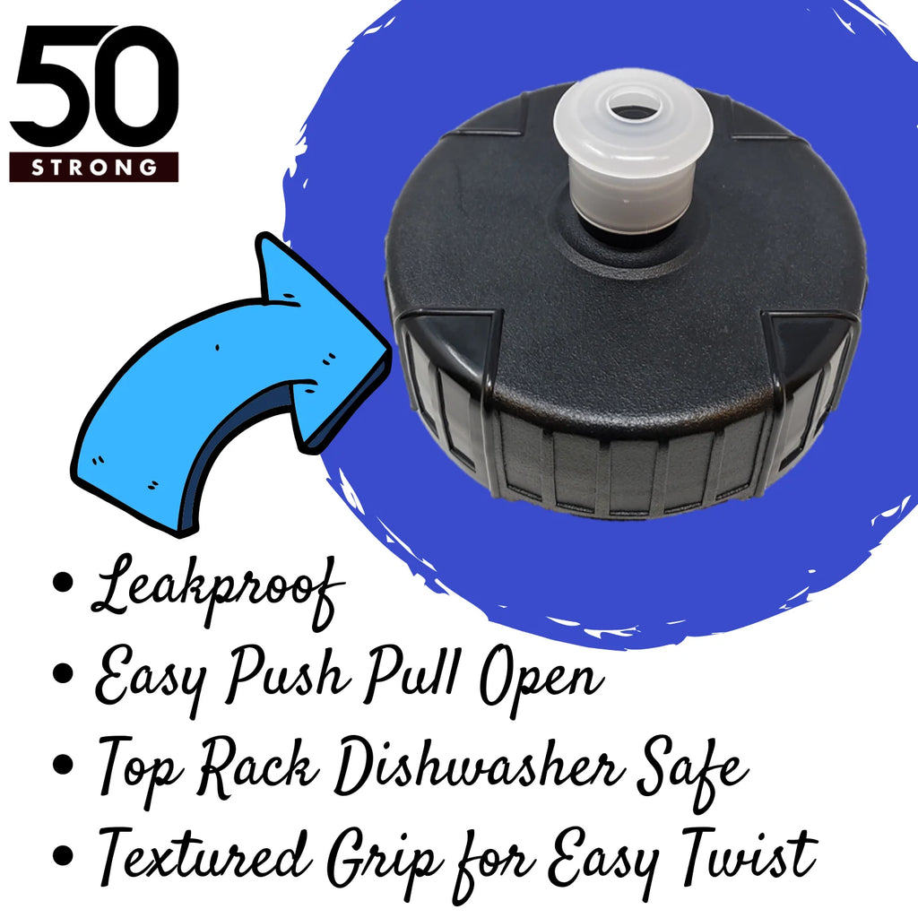 50 Strong Sports Squeeze Water Bottle 2 Pack - 22 oz. BPA Free Easy Open Push/Pull Cap - Fits in Most Bike Cages P45588