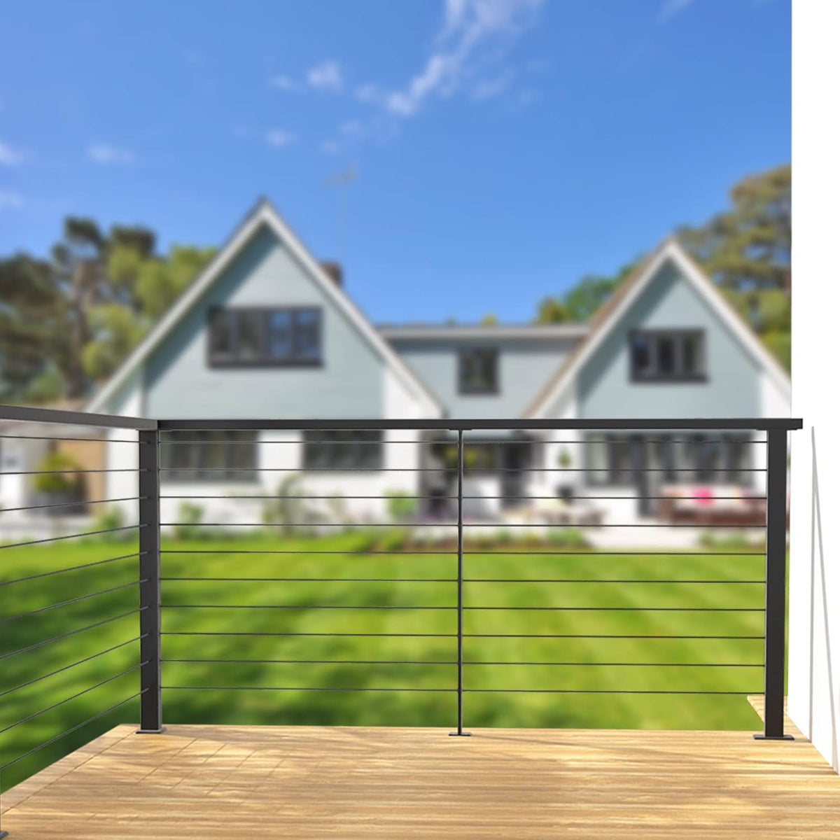 Black 30 Degree Stair Pre-Drilled Angle Holes 36x2x2 Stainless Steel Square Weldless Cable Railing Post I660402