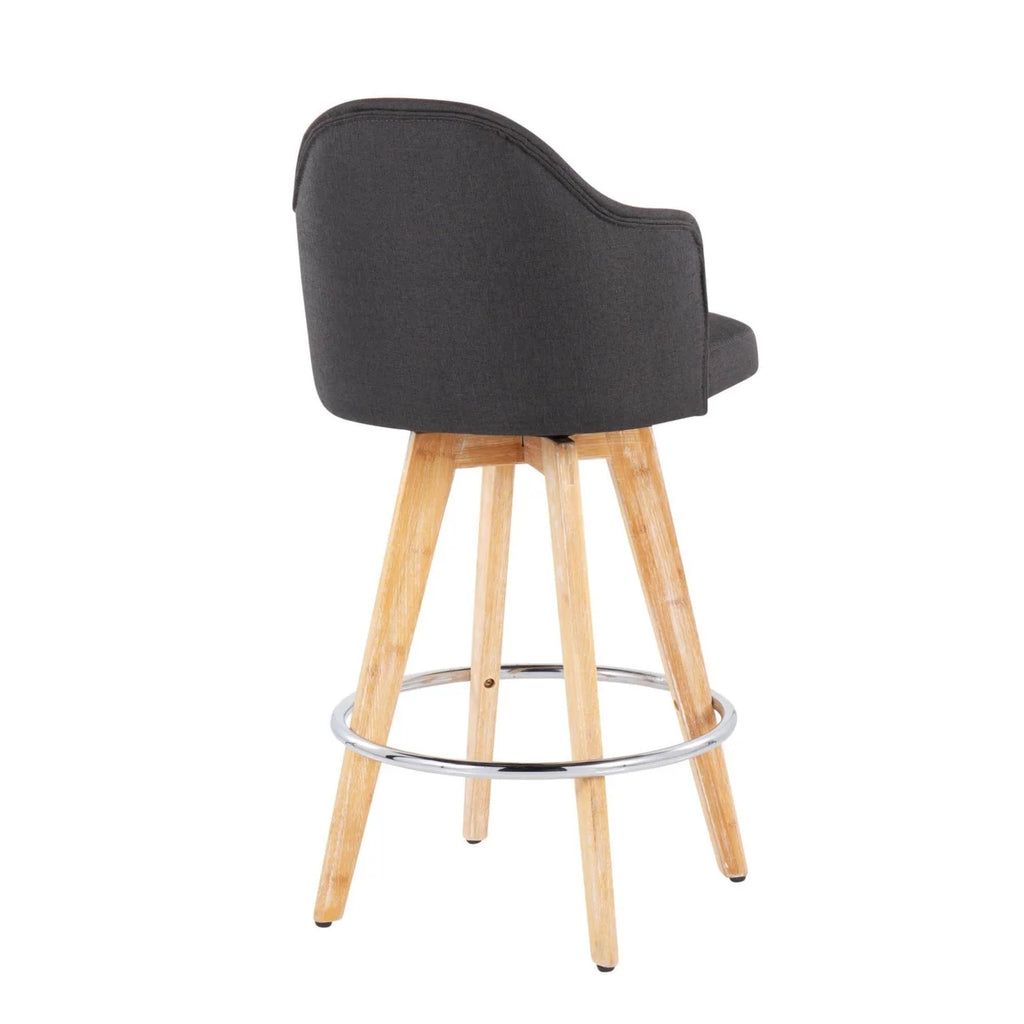 Charcoal Counter Stool with Natural Bamboo Legs and Chrome Metal Footrest L5251