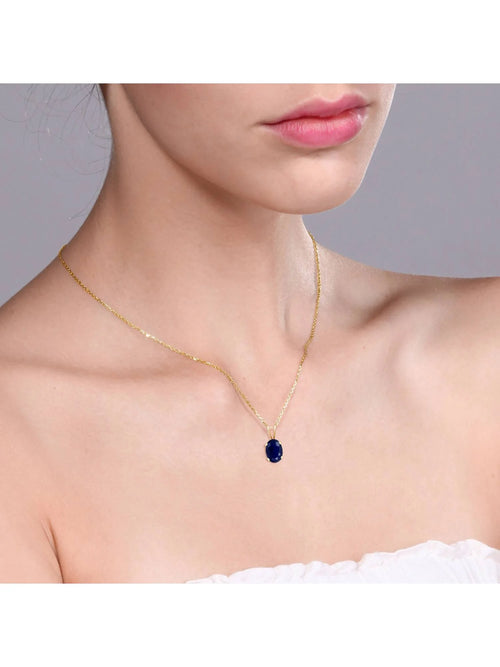 14K Yellow Gold Blue Sapphire Pendant Necklace with 18 inch Chain X488576