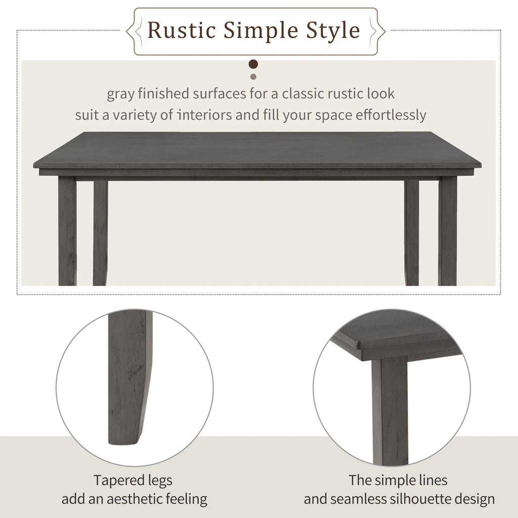 Gray Wood Dining Table and Chairs with Bench Q15730