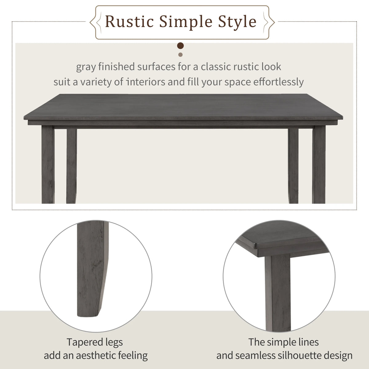 Gray Wood Dining Table and Chairs with Bench Q15730