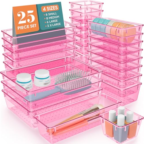25 PCS Clear Plastic Drawer Organizer Set, 4 Sizes Y941