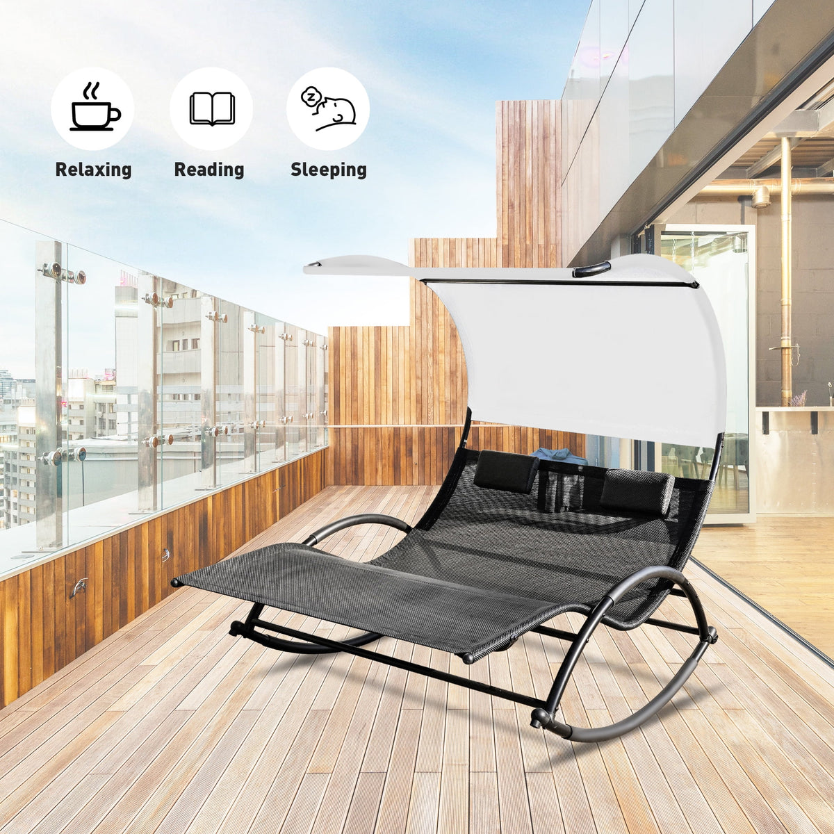 Double Chaise Lounge with Canopy and Pillows D50486