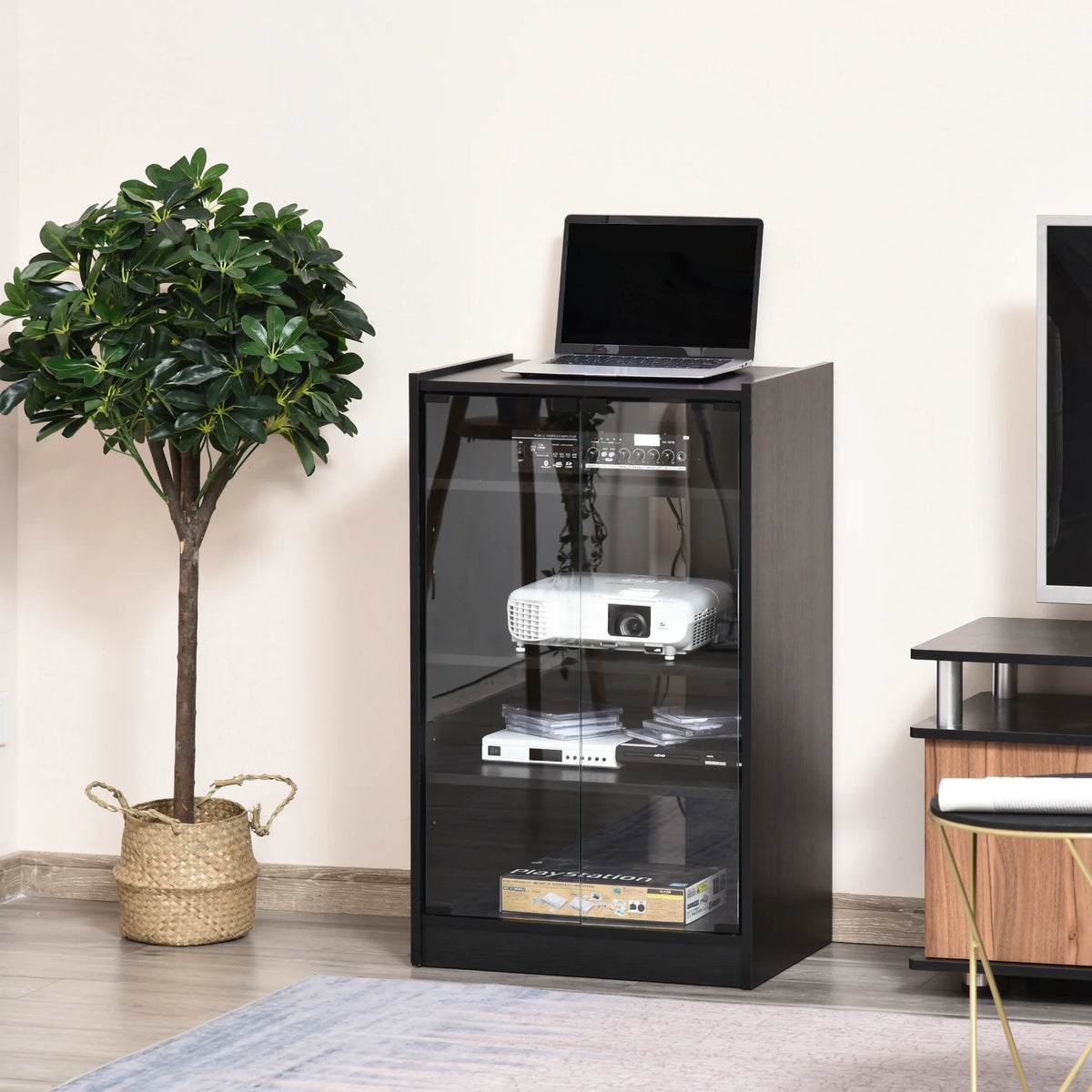 5-Tier Media Stand Cabinet with Adjustable Shelves & Tempered Glass E750587