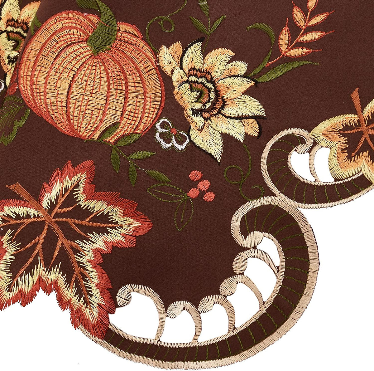 Embroidered Fall Autumn Curtain Valance W 57 × L 14 Inches (Brown) U5068