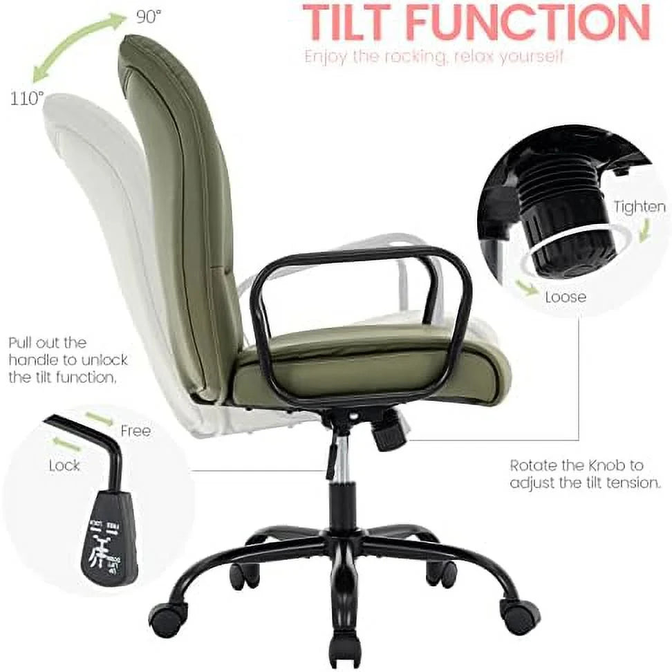 Olive Green Mid-Back PU Leather Office Chair with Arms E2737