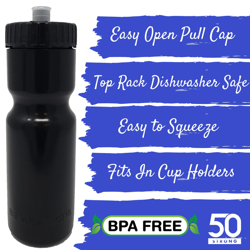 50 Strong Sports Squeeze Water Bottle 2 Pack - 22 oz. BPA Free Easy Open Push/Pull Cap - Fits in Most Bike Cages P45588