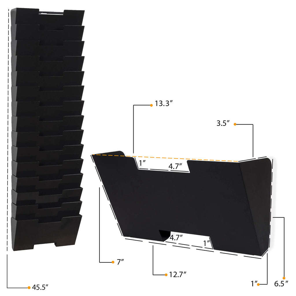 Black Steel Wall Mount Magazine Rack 15 Pockets M2087