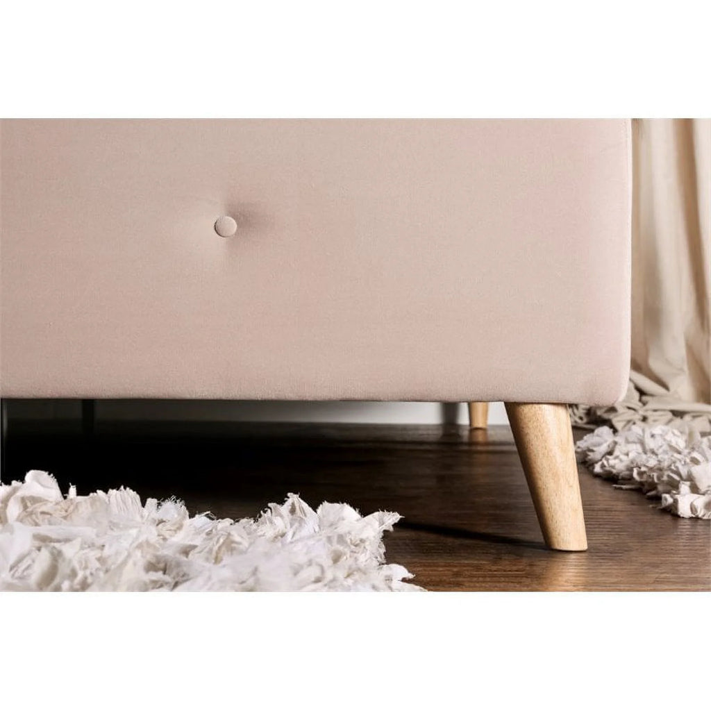 Beige Chenille Upholstered Queen Platform Bed W800413