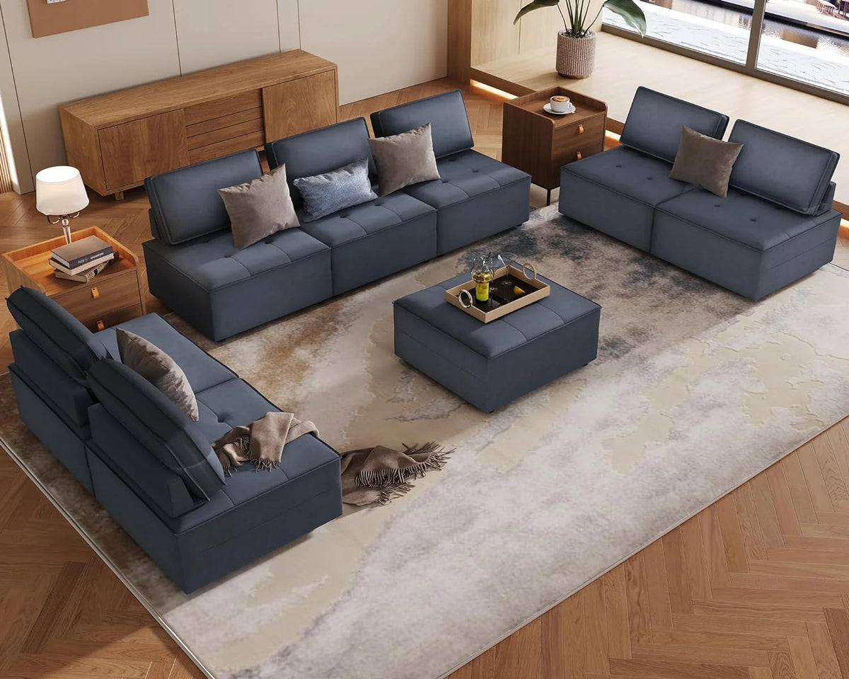 7 Seater Velvet Beige Sectional Sofa X83741
