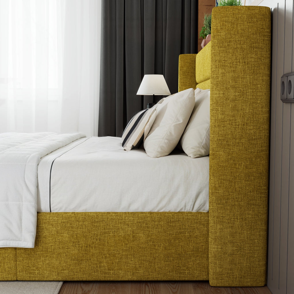 Beige Queen Size Lift Up Platform Bed Frame with Headboard I891821
