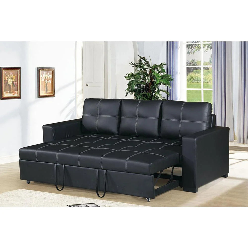 Faux Leather Convertible Sofa in Black F88406