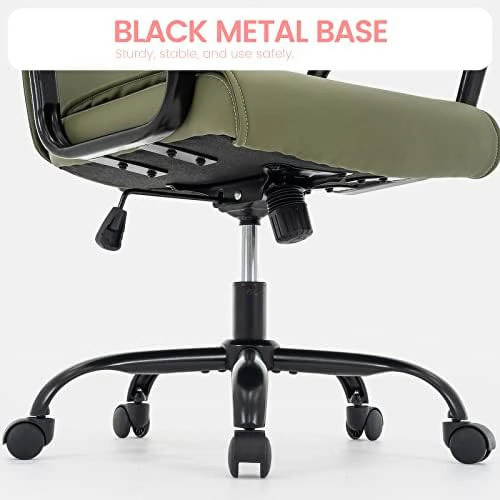 Olive Green Mid-Back PU Leather Office Chair with Arms E2737