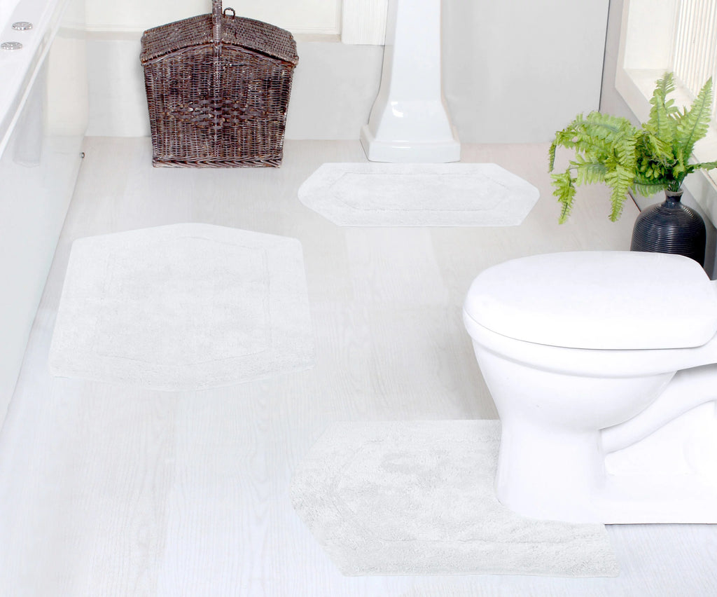 White Cotton Non-Slip 3 Piece Bath Rug Set Z7412