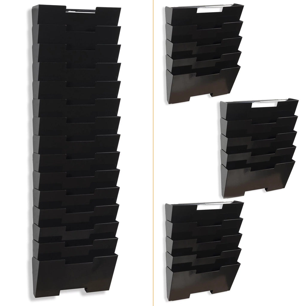 Black Steel Wall Mount Magazine Rack 15 Pockets M2087