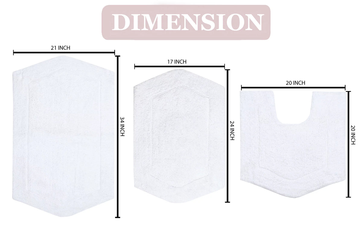White Cotton Non-Slip 3 Piece Bath Rug Set Z7412