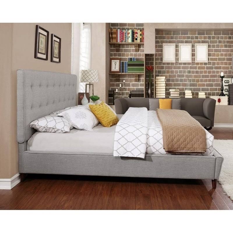King Sized Gray Linen Panel Headboard C51062