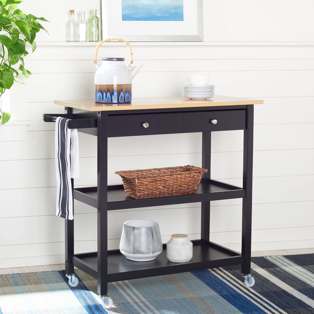 Black 2 Drawer 3 Shelf Kitchen Cart N98401