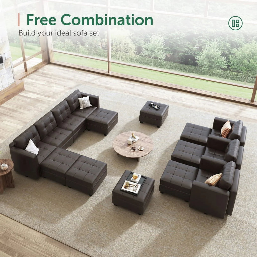 Brown Faux Leather L-Shaped Sectional Sofa with Storage G667