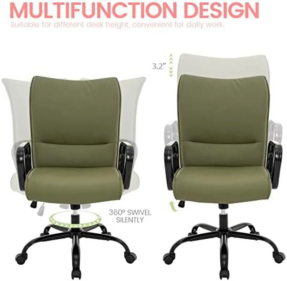 Olive Green Mid-Back PU Leather Office Chair with Arms E2737