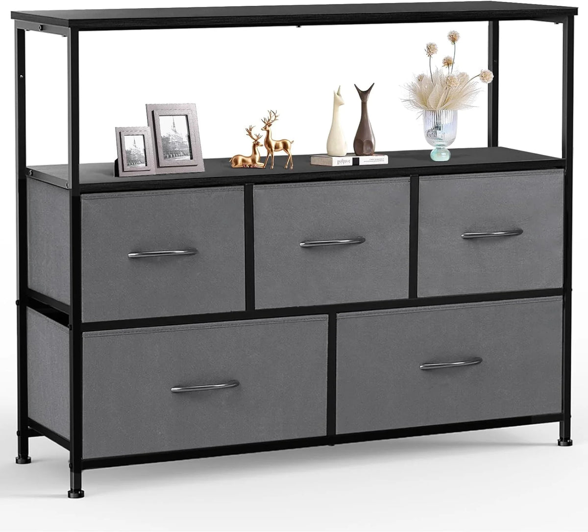 5 Fabric Drawer Dresser with Wood Top and Steel Frame G801531