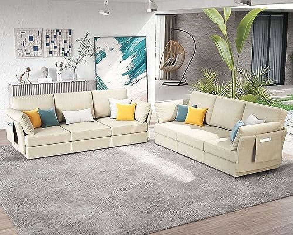 Beige Chenille 6 Seats Oversized Sectional Sofa with Storage X438353
