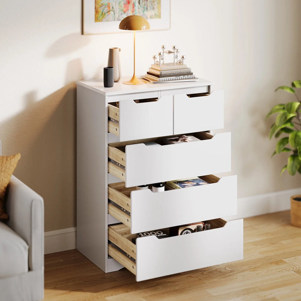 White 5 Drawer Wood Dresser V402