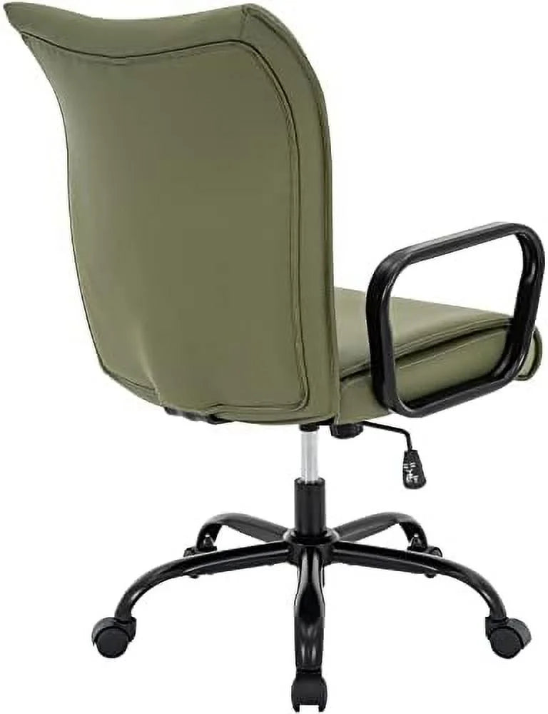 Olive Green Mid-Back PU Leather Office Chair with Arms E2737
