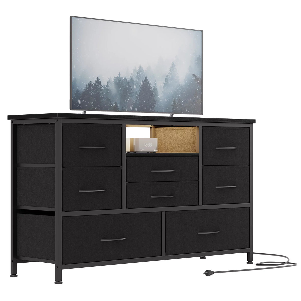 8 Drawer Dresser TV Stand with Electrical Outlet and LED Lights A75108